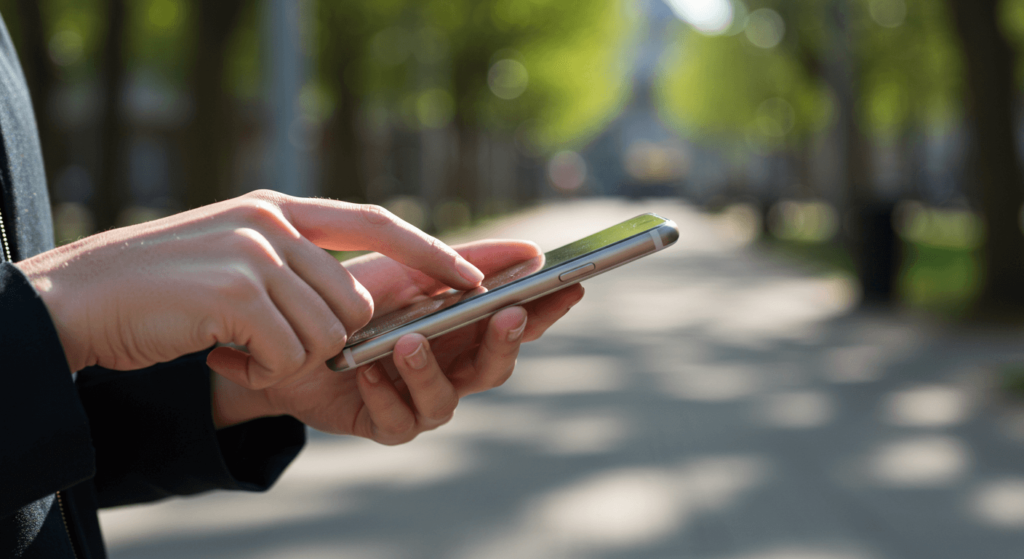 スマホ操作の様子を通じて、全国対応・オンライン完結を表す画像