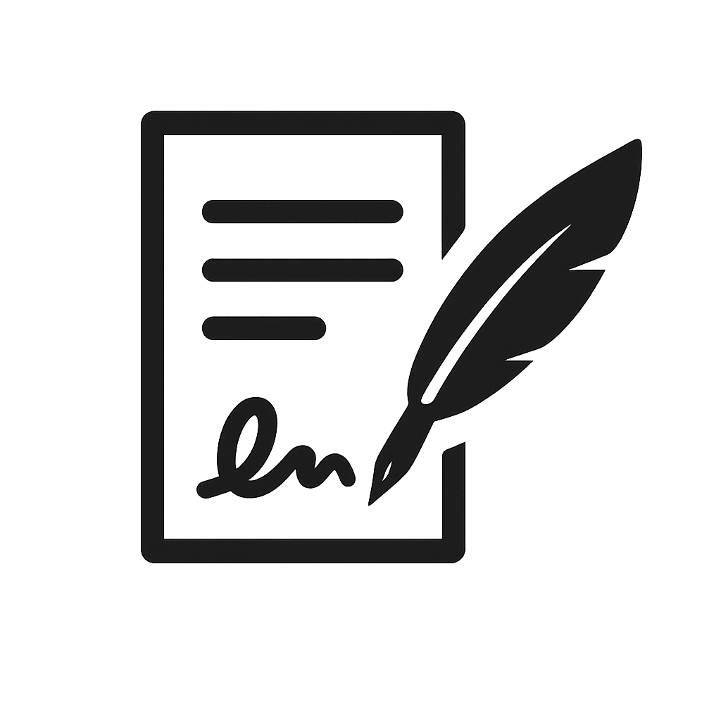 一般的な契約書作成業務を示すアイコン画像(署名入り書類と羽ペン)