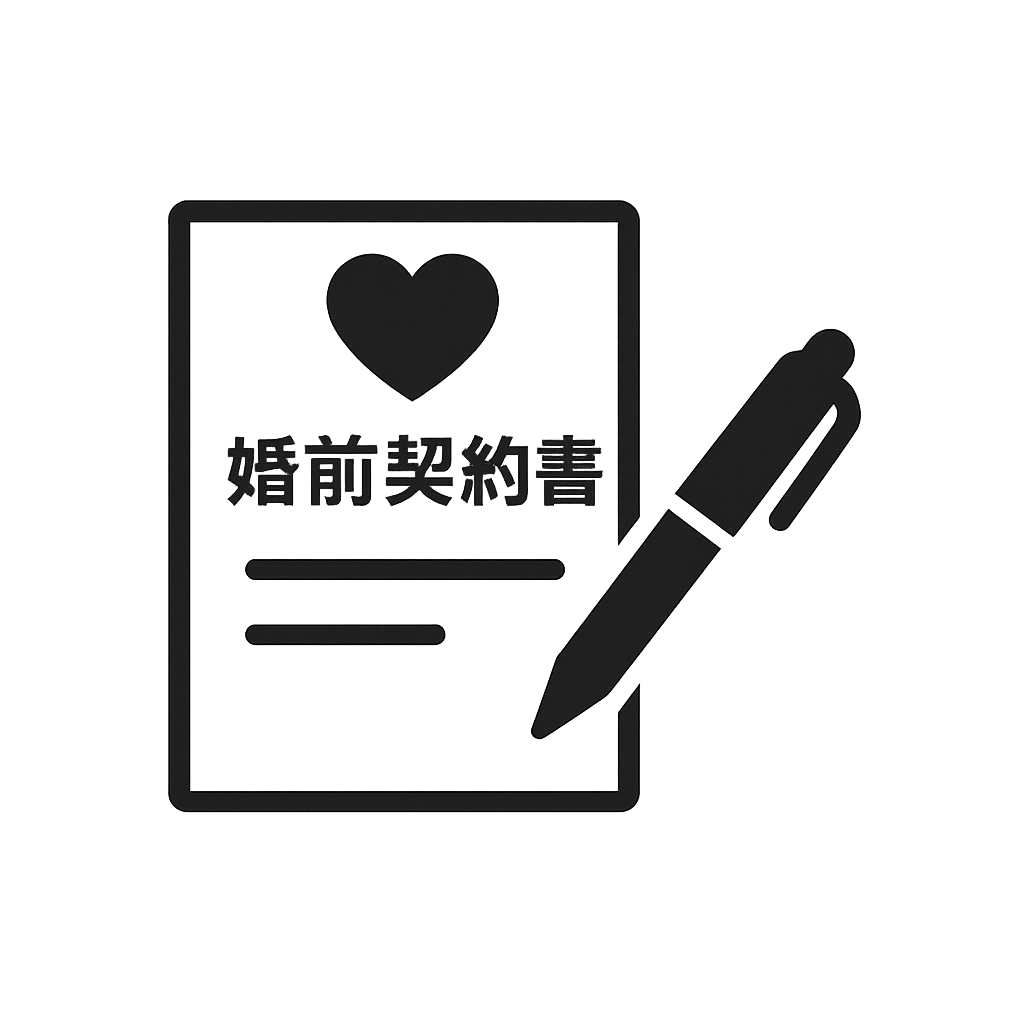 婚前・婚姻中の契約書作成を案内するアイコン画像(契約書とハートのシンボル)